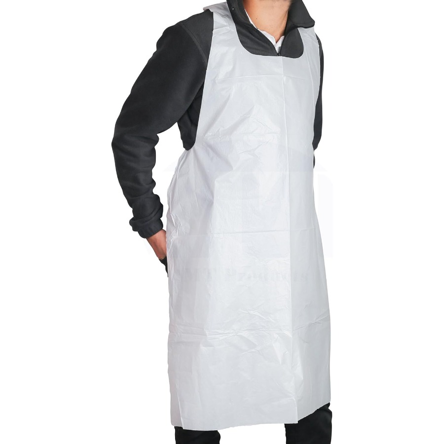 Medical Laboratories - Disposable White Plastic Poly Apron 46